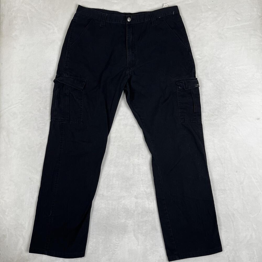 Wrangler Cargo Pants Mens 36x32 Black Relaxed Fit Canvas Utility Pockets Casual